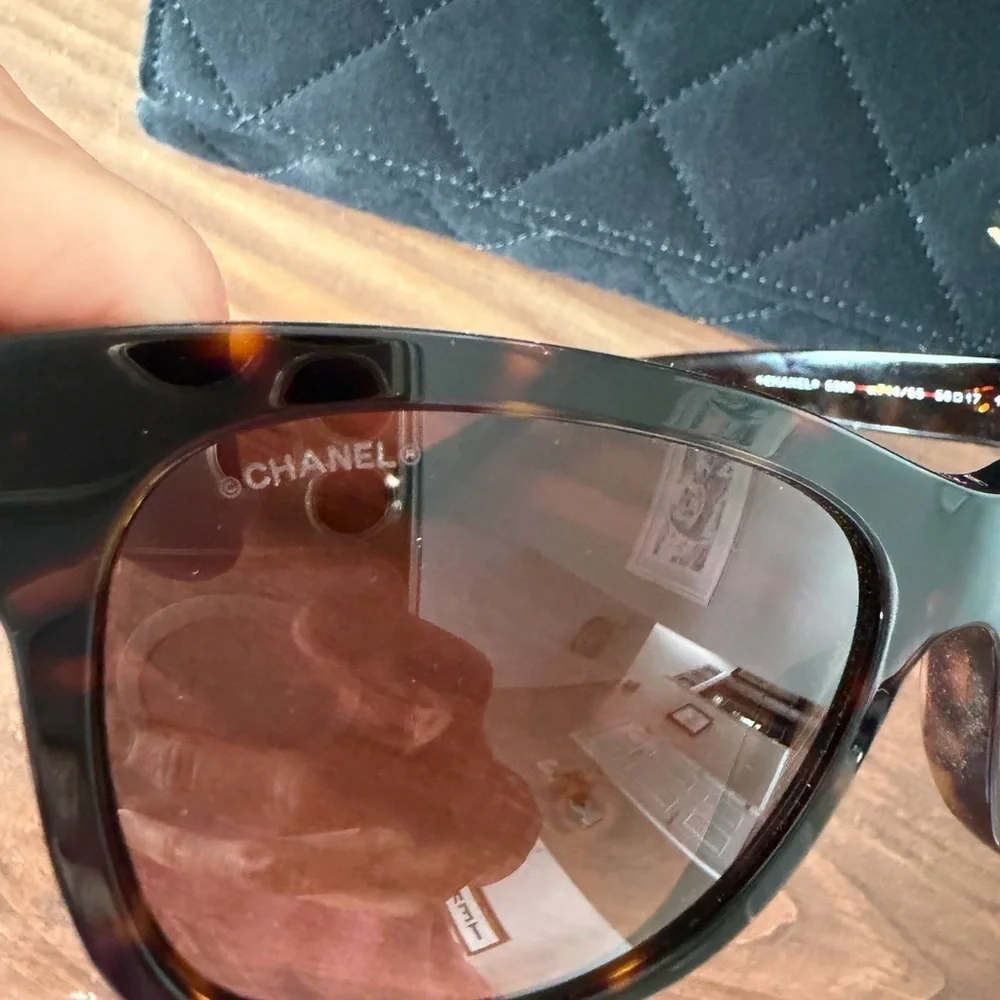 CHANEL Dark Tortoise Sunglasses with Gold Logo Accent